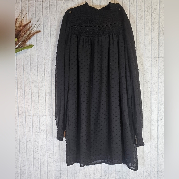 Zara Basic Black Swiss Dot Smocked Mini Dress | Size M - Picture 1 of 2